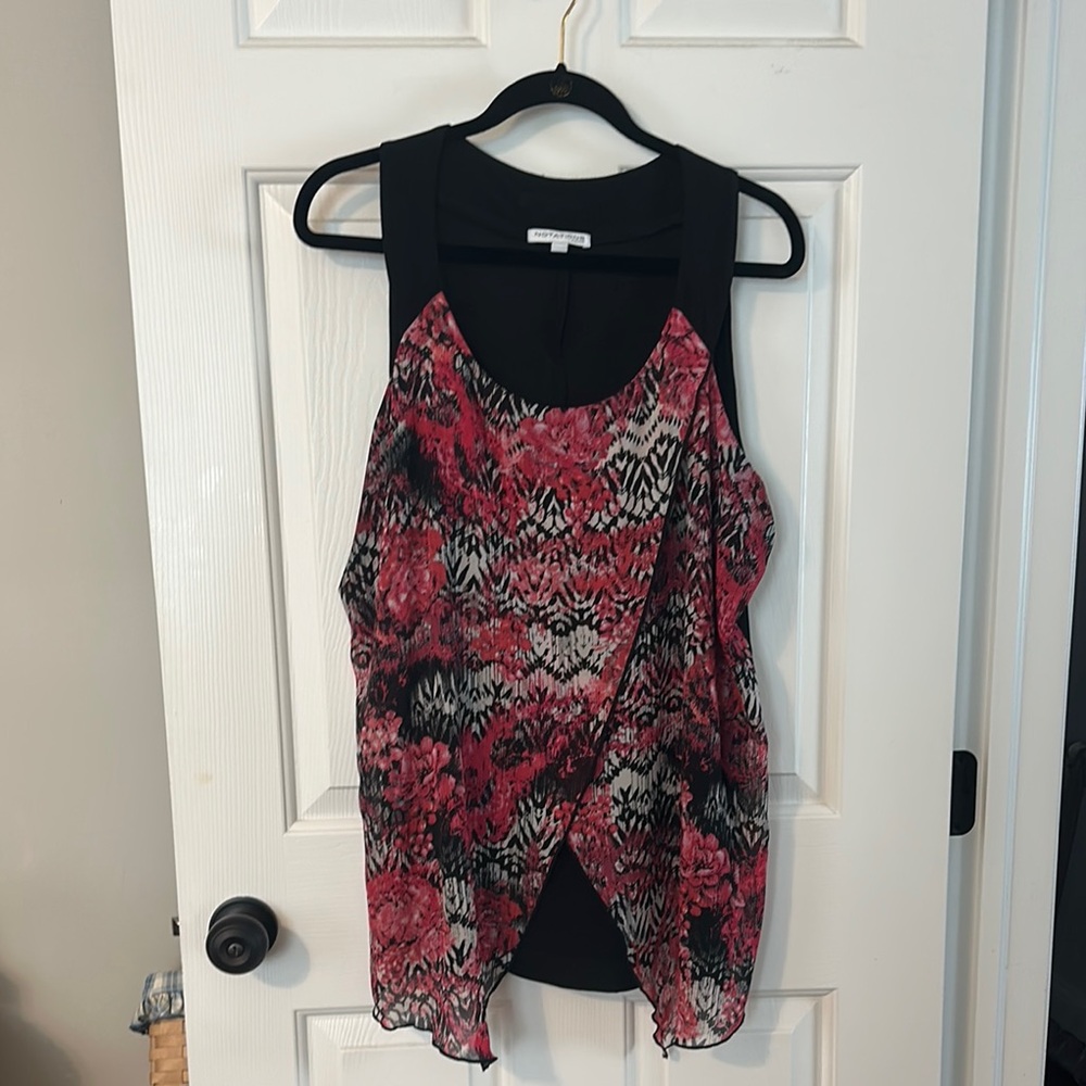 Notations Black and Red Asymmetrical Tank Top